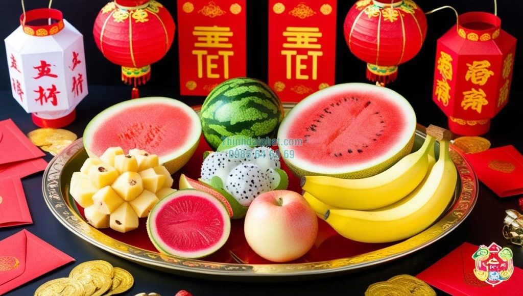 Hình ảnh mâm ngủ quả may mắn tài lộc Tết 2025