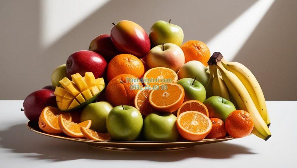 Hình ảnh mâm ngủ quả trái cây tươi ngon Tết 2025